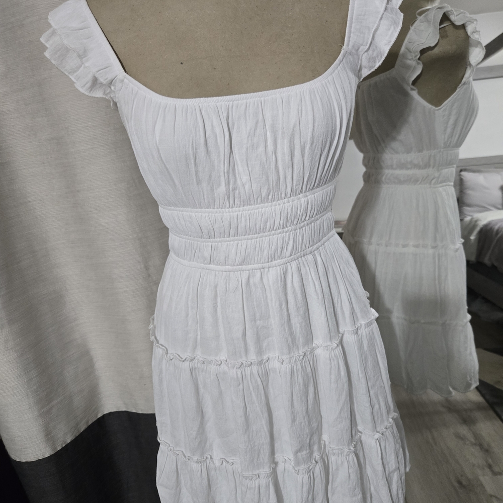 Francesca's Collections White Tiered Ruffle Midi Dress